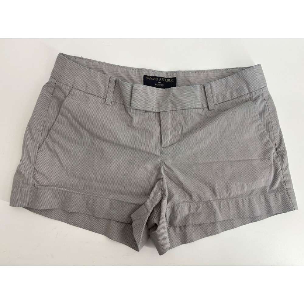 Banana‎ Republic Petites Gray White Striped Cotton Shorts 0P Vintage 2011
